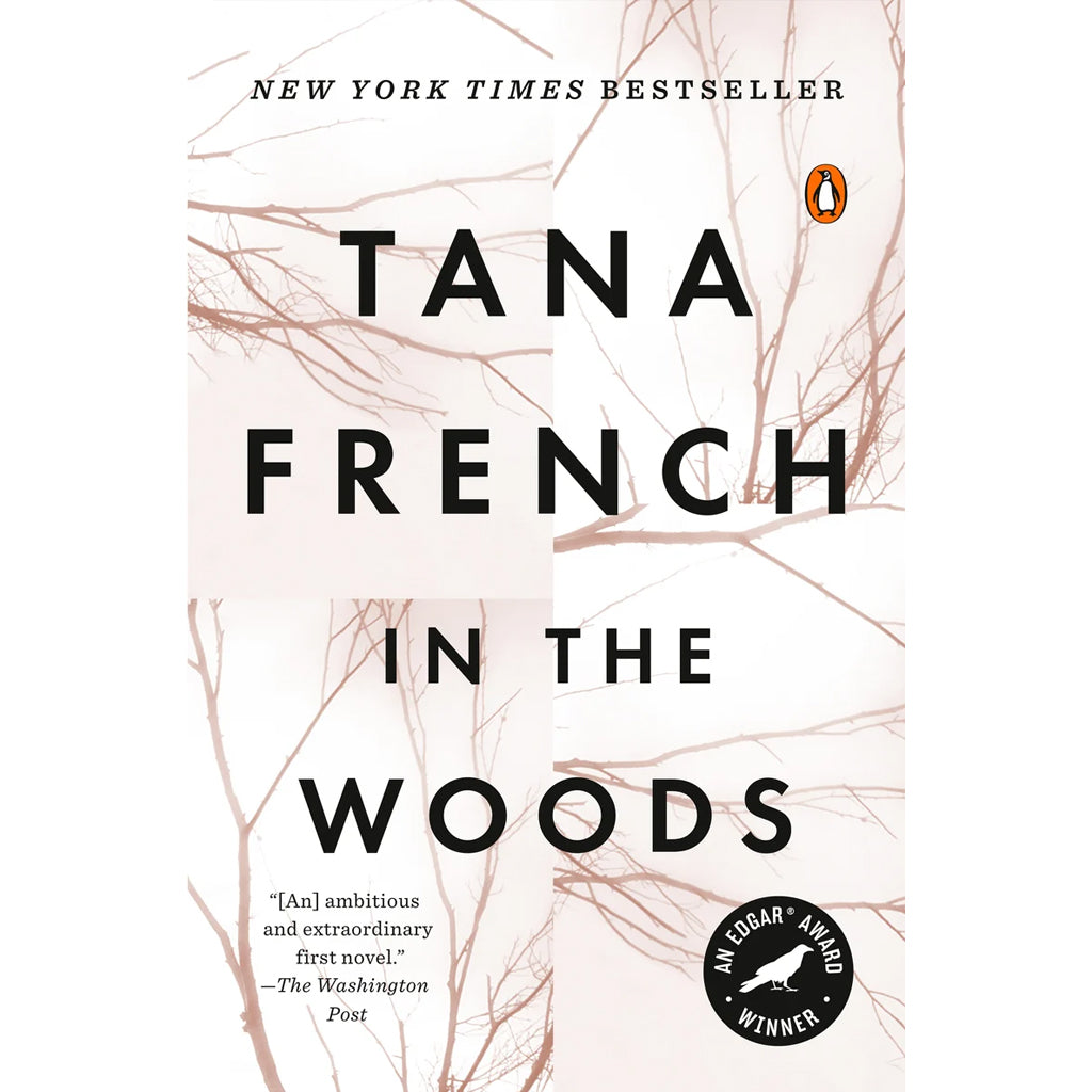 Book cover of 'In the Woods' by Tana French with tree branches on a light background